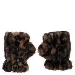Ariel Brown Fingerless Gloves with Leopard Print in Eco Fur for Women