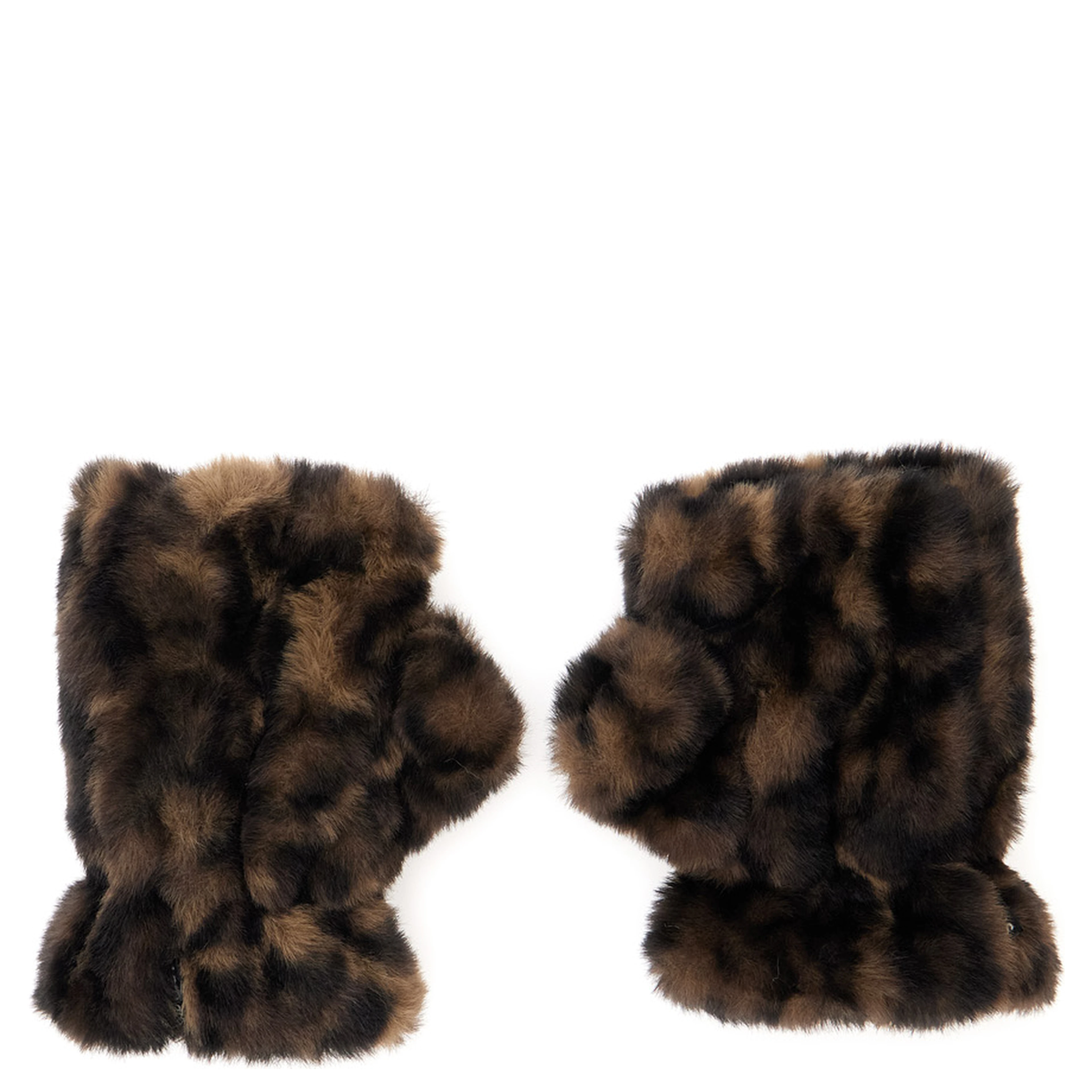 Ariel Brown Fingerless Gloves with Leopard Print in Eco Fur for Women