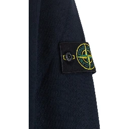 Blue Crewneck sweatshirt with logo patch on the sleeve in cotton for men