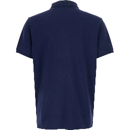 Blue Polo Shirt with Patch Logo on the Front and Classic Collar in Cotton for Men
