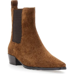 Nina Brown Pointed Ankle Boots with Elasticated Straps in Suede for Women
