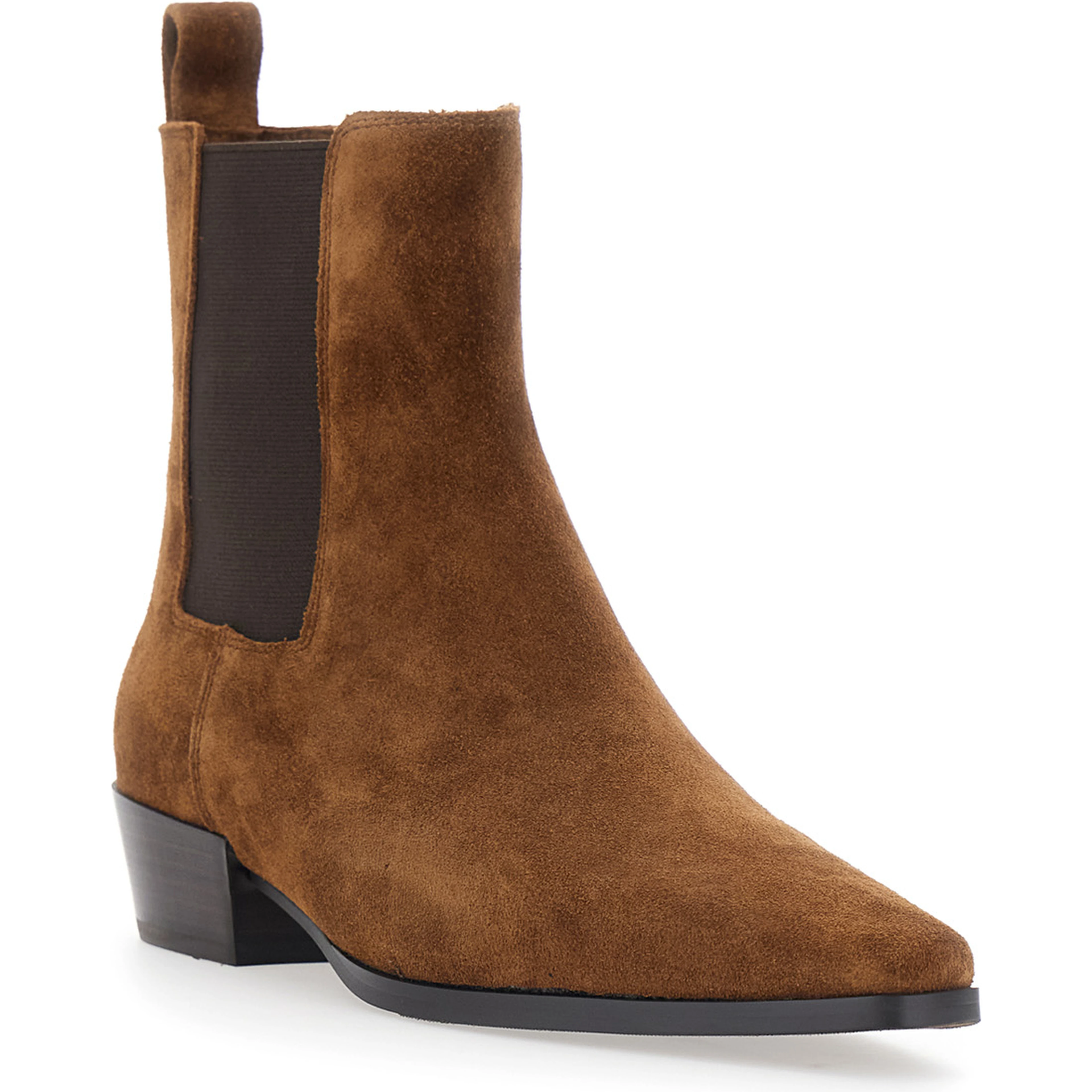 Nina Brown Pointed Ankle Boots with Elasticated Straps in Suede for Women