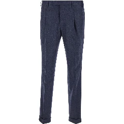 Slim Pants with Hidden Closure in Dark Blue Fabric for Men