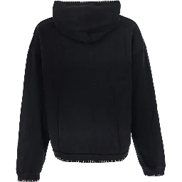 Black Hoodie with fixed hood and logo lettering on the front in cotton for men