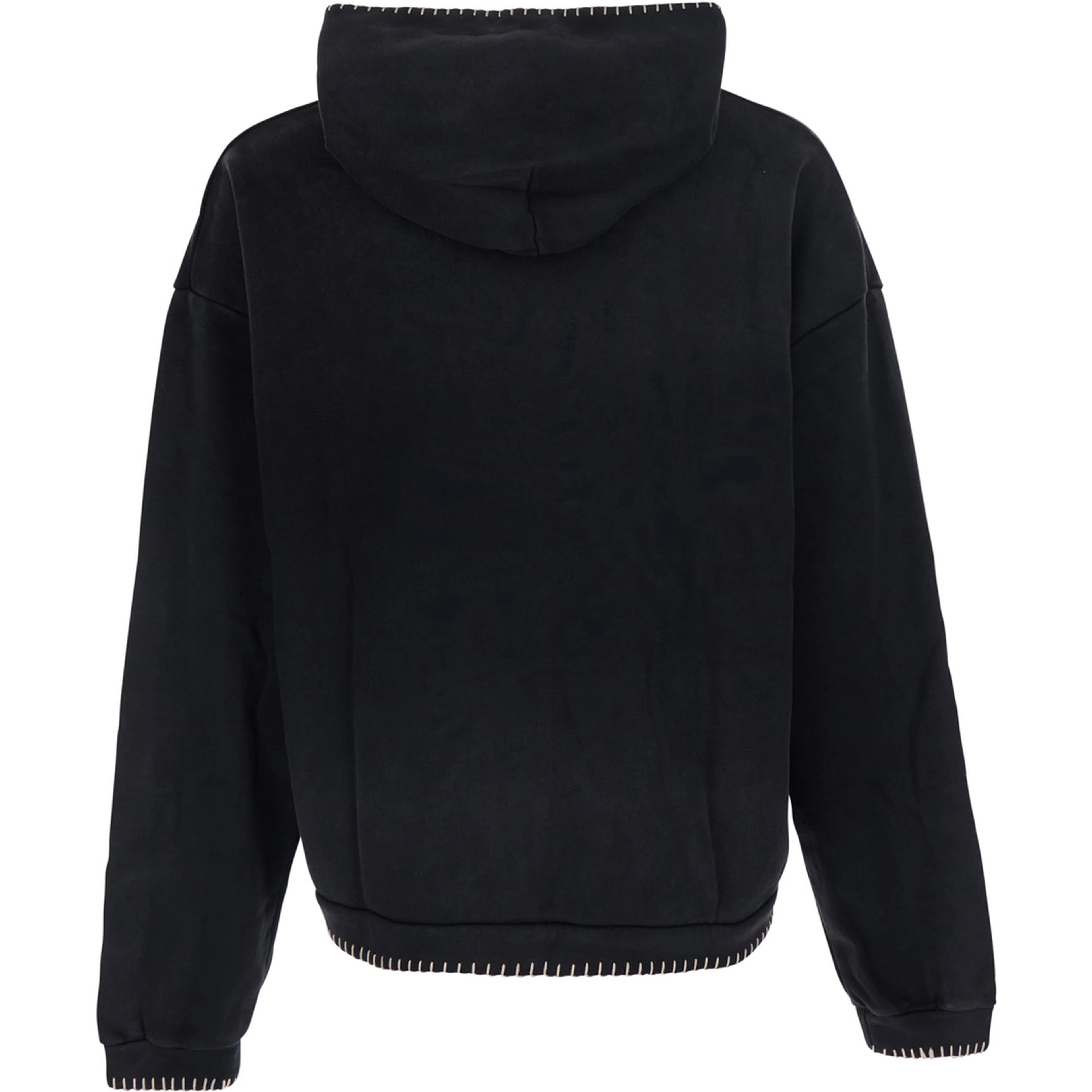 Black Hoodie with fixed hood and logo lettering on the front in cotton for men