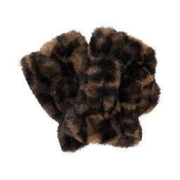 Ariel Brown Fingerless Gloves with Leopard Print in Eco Fur for Women
