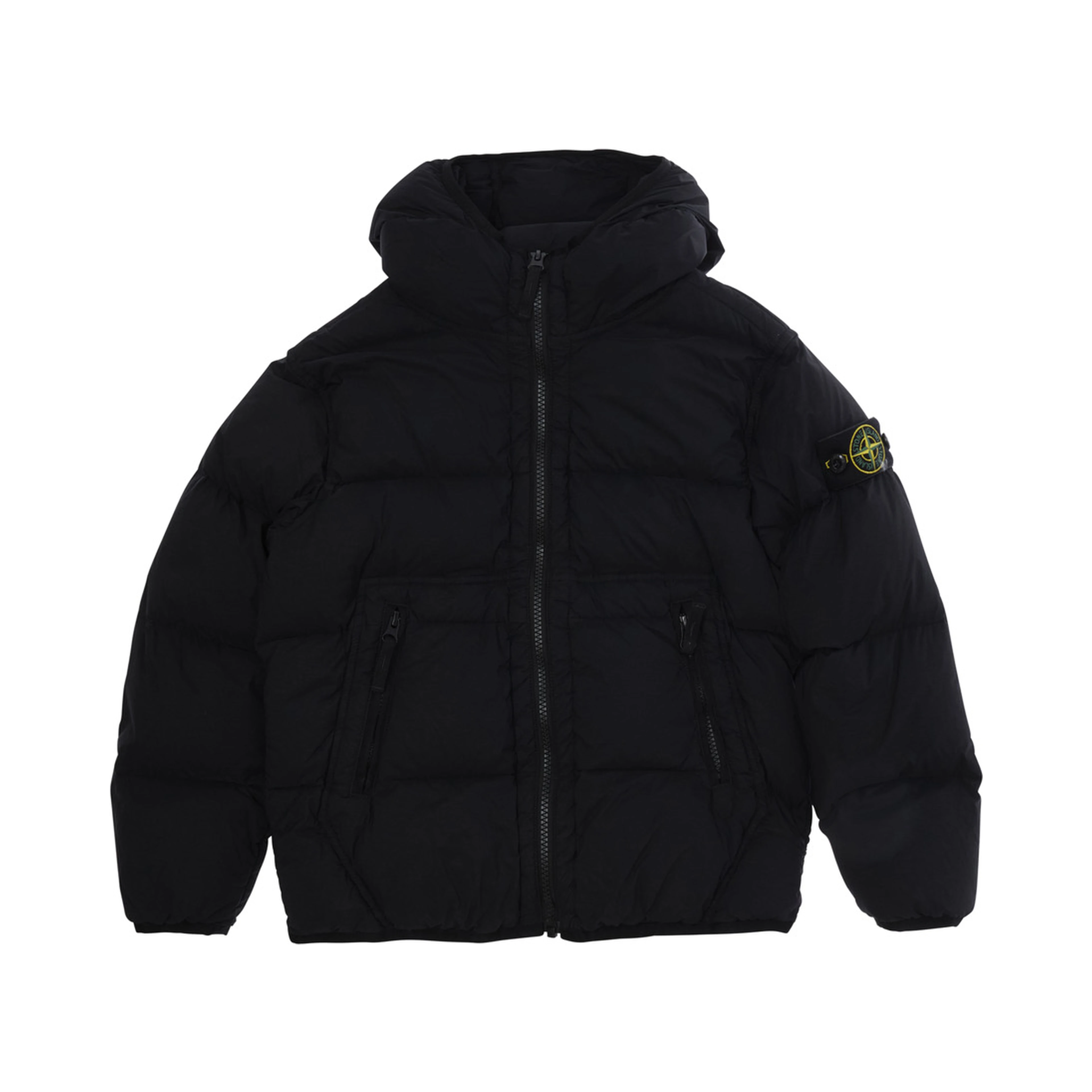 Short Parka with Hood and Pockets in Black Tech Fabric Boy