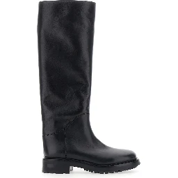 MARENGO black Boots with slip-on design in leather for women