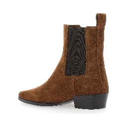 Nina Brown Pointed Ankle Boots with Elasticated Straps in Suede for Women