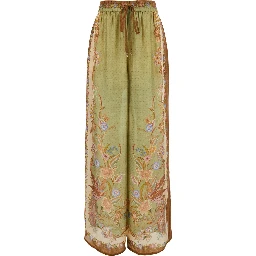 Indra  Multicolor Pants with Elastic Drawstring Waist and All-Over Pattern in Silk for Women