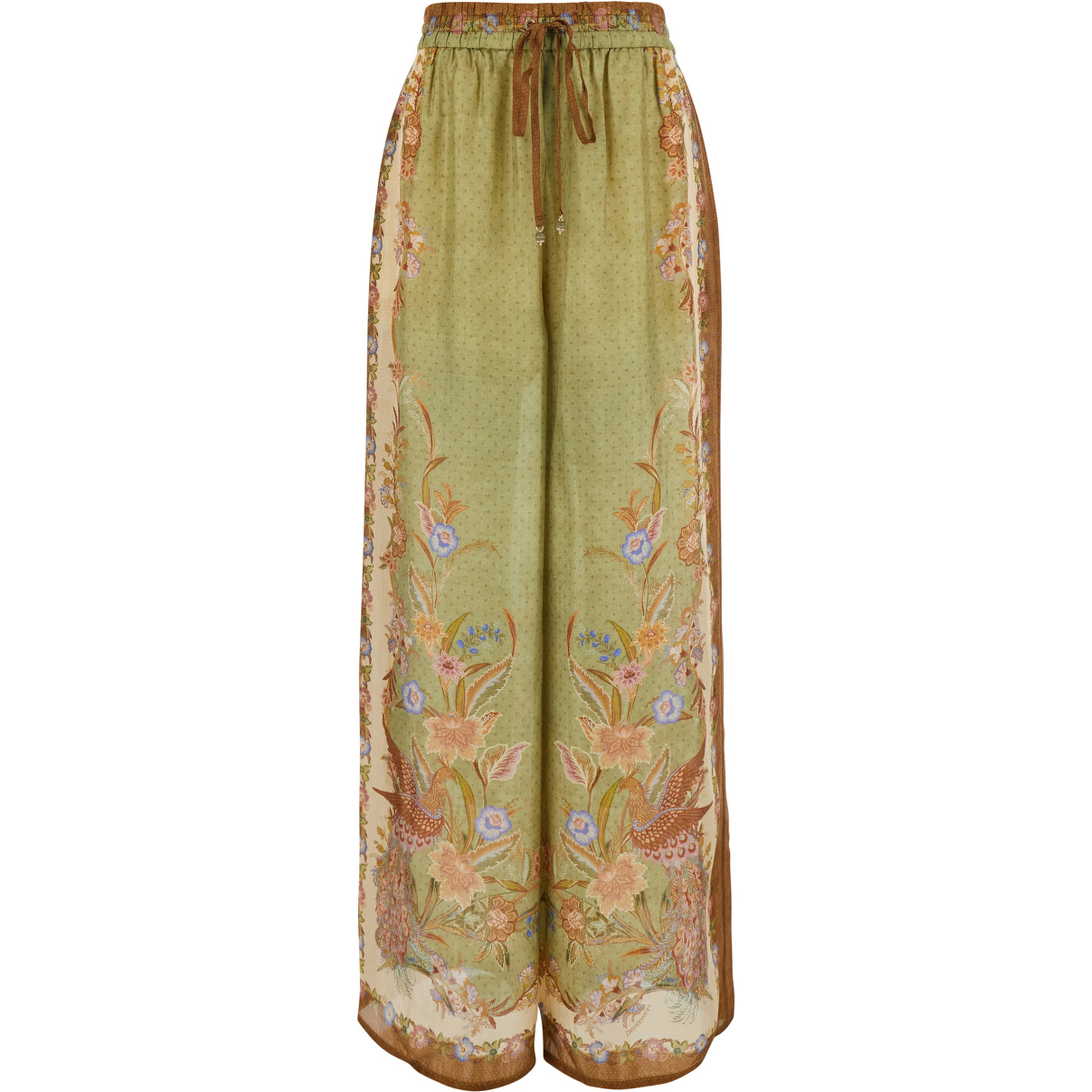 Indra  Multicolor Pants with Elastic Drawstring Waist and All-Over Pattern in Silk for Women