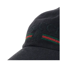 GUCCI Fake black Hat with embroidered logo on the front in cotton for men
