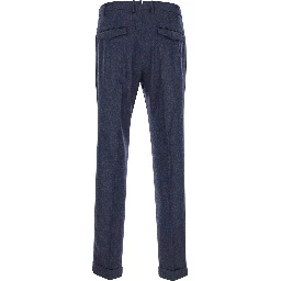 Slim Pants with Hidden Closure in Dark Blue Fabric for Men