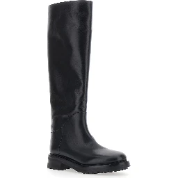 MARENGO black Boots with slip-on design in leather for women