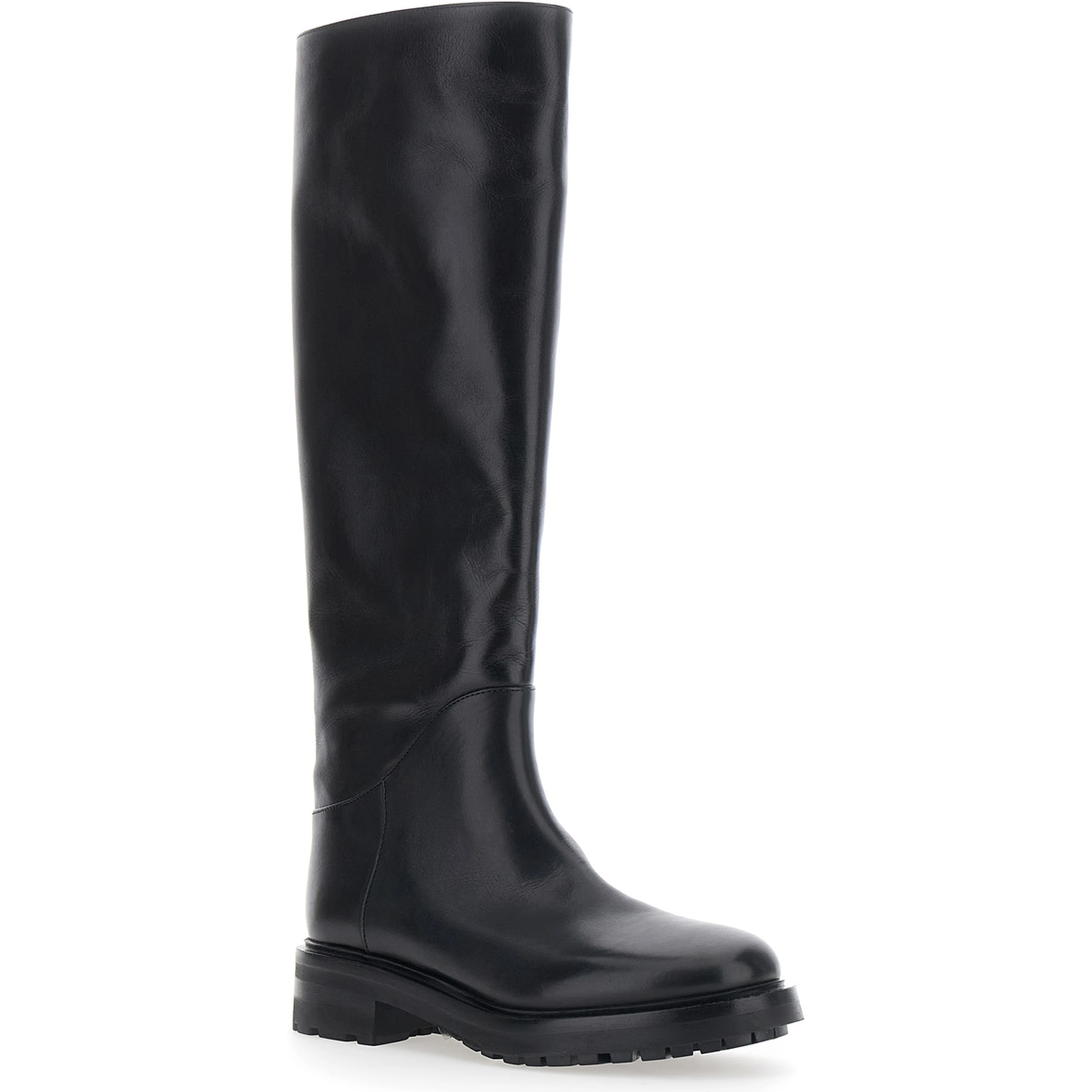 MARENGO black Boots with slip-on design in leather for women