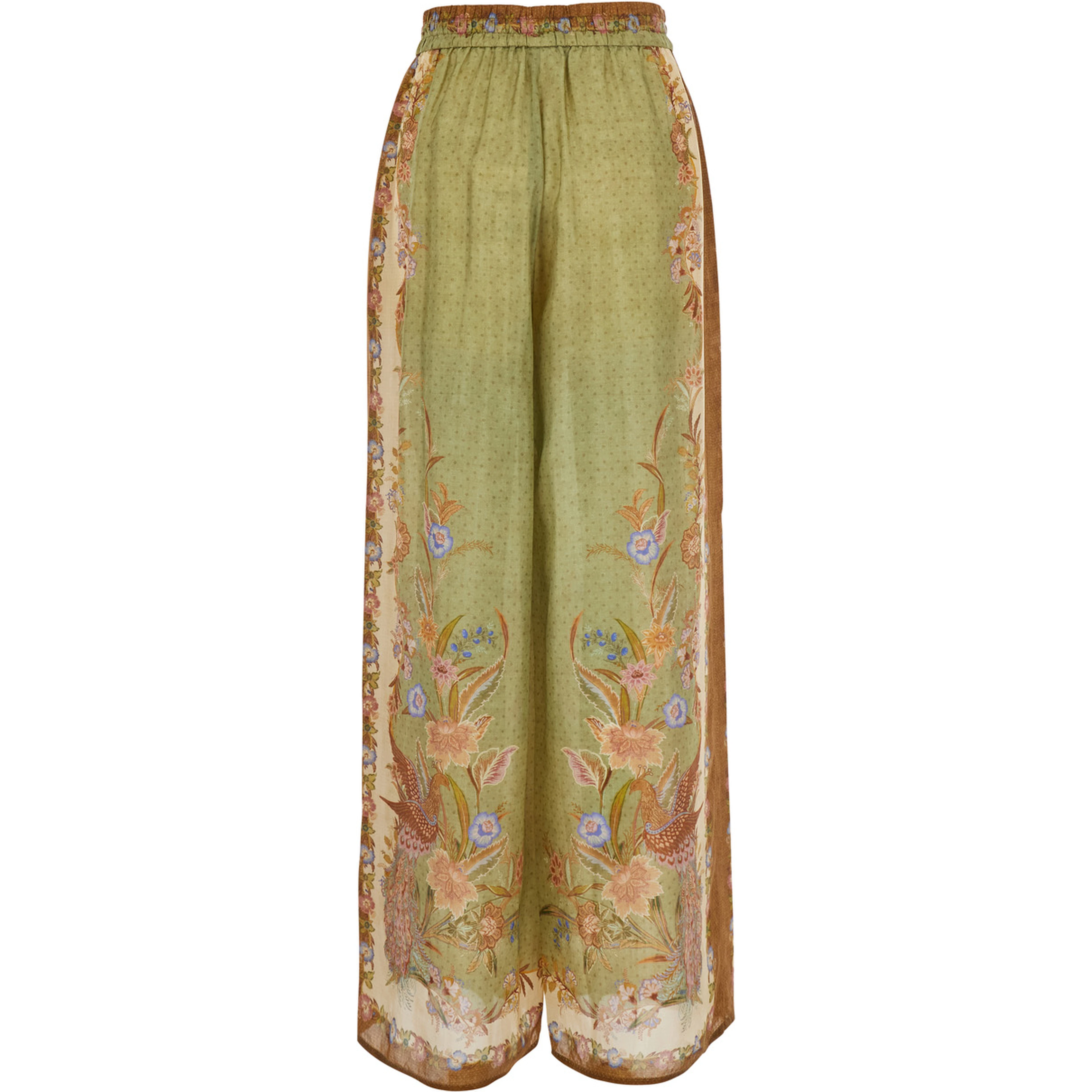 Indra  Multicolor Pants with Elastic Drawstring Waist and All-Over Pattern in Silk for Women