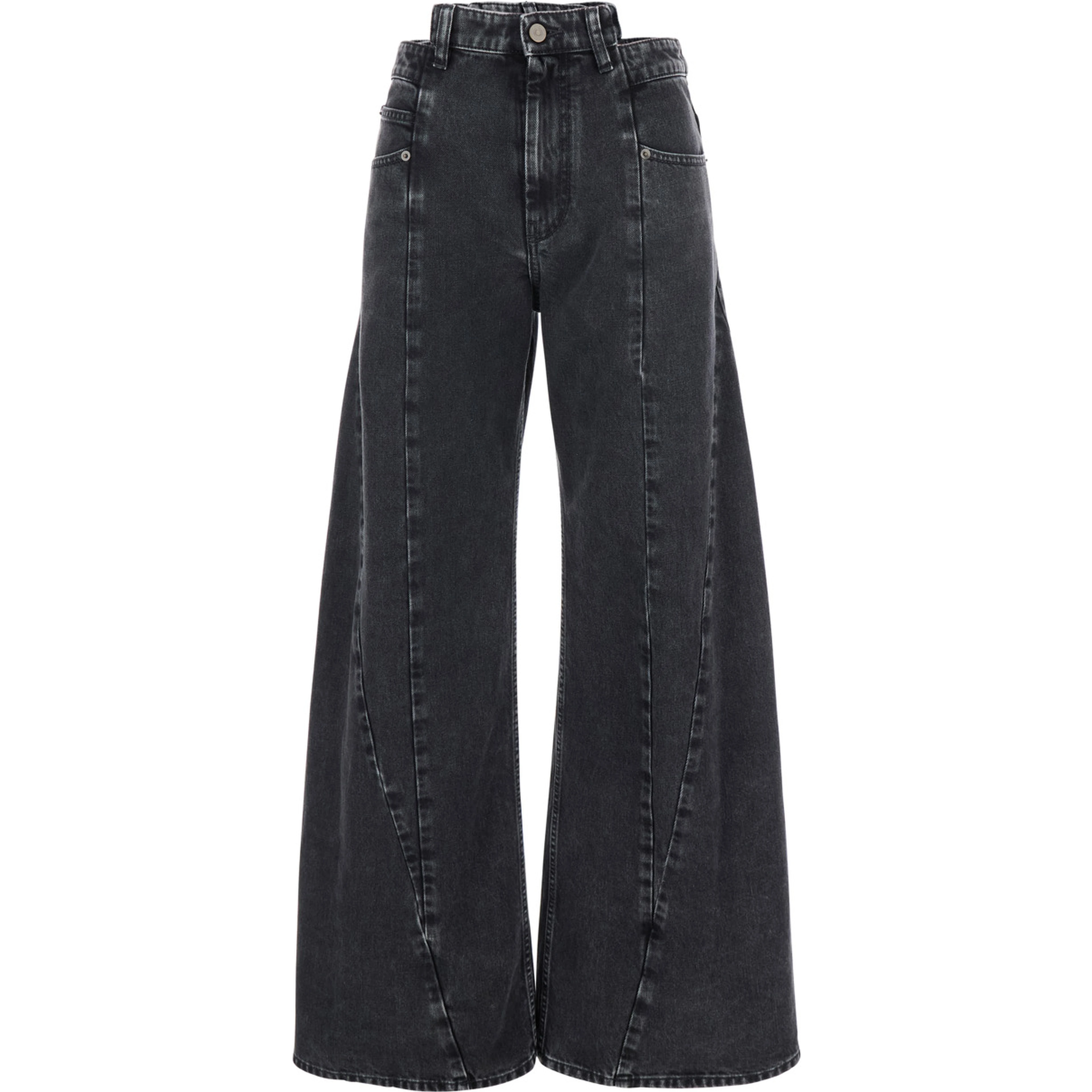 Wide-leg Jeans with Four Stitching Points Logo in Black Denim for Women
