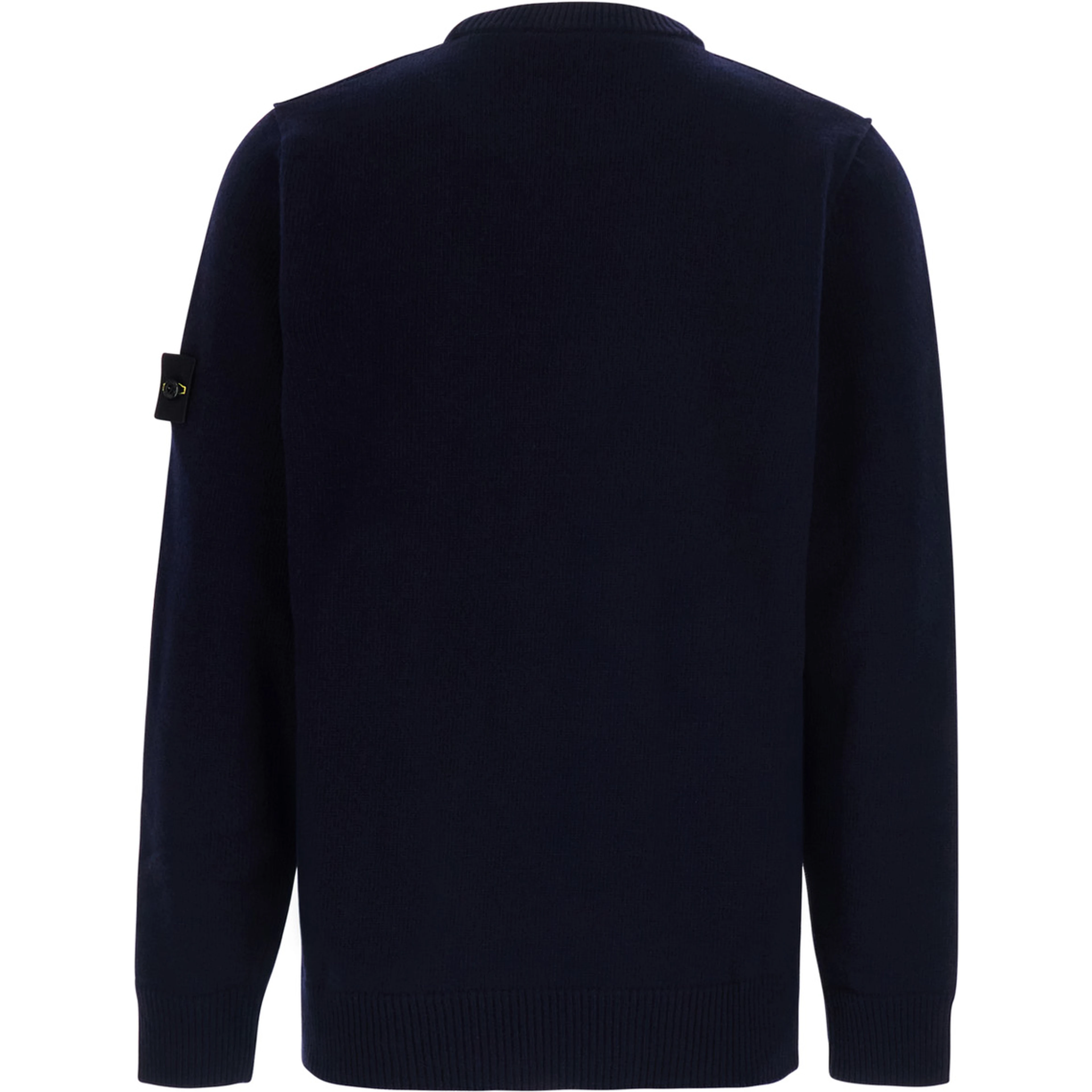 Blue Crewneck sweater with logo patch on the sleeve in wool for men