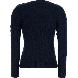 blue Crewneck sweater with cable knit and logo on the front in cotton Blend women