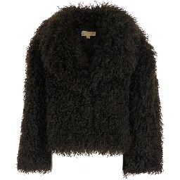 CROP FAUX FUR PEACOT with elegant details in 100% polyester in brown for women