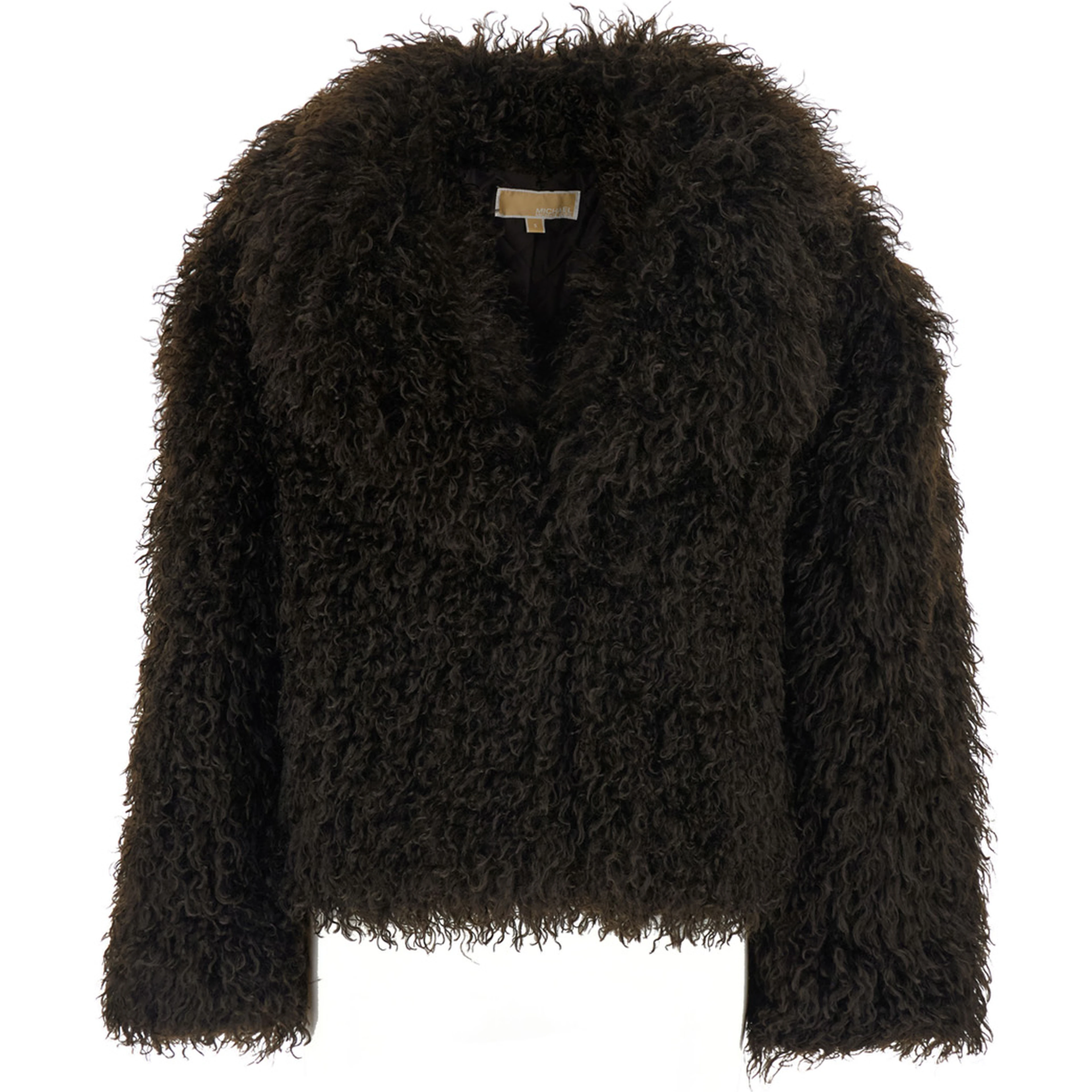 CROP FAUX FUR PEACOT with elegant details in 100% polyester in brown for women