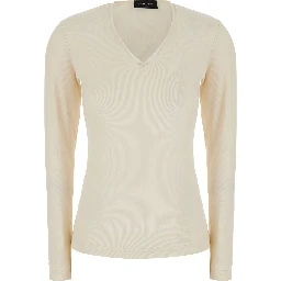 White V-Neck Sweater in Cotton for Women