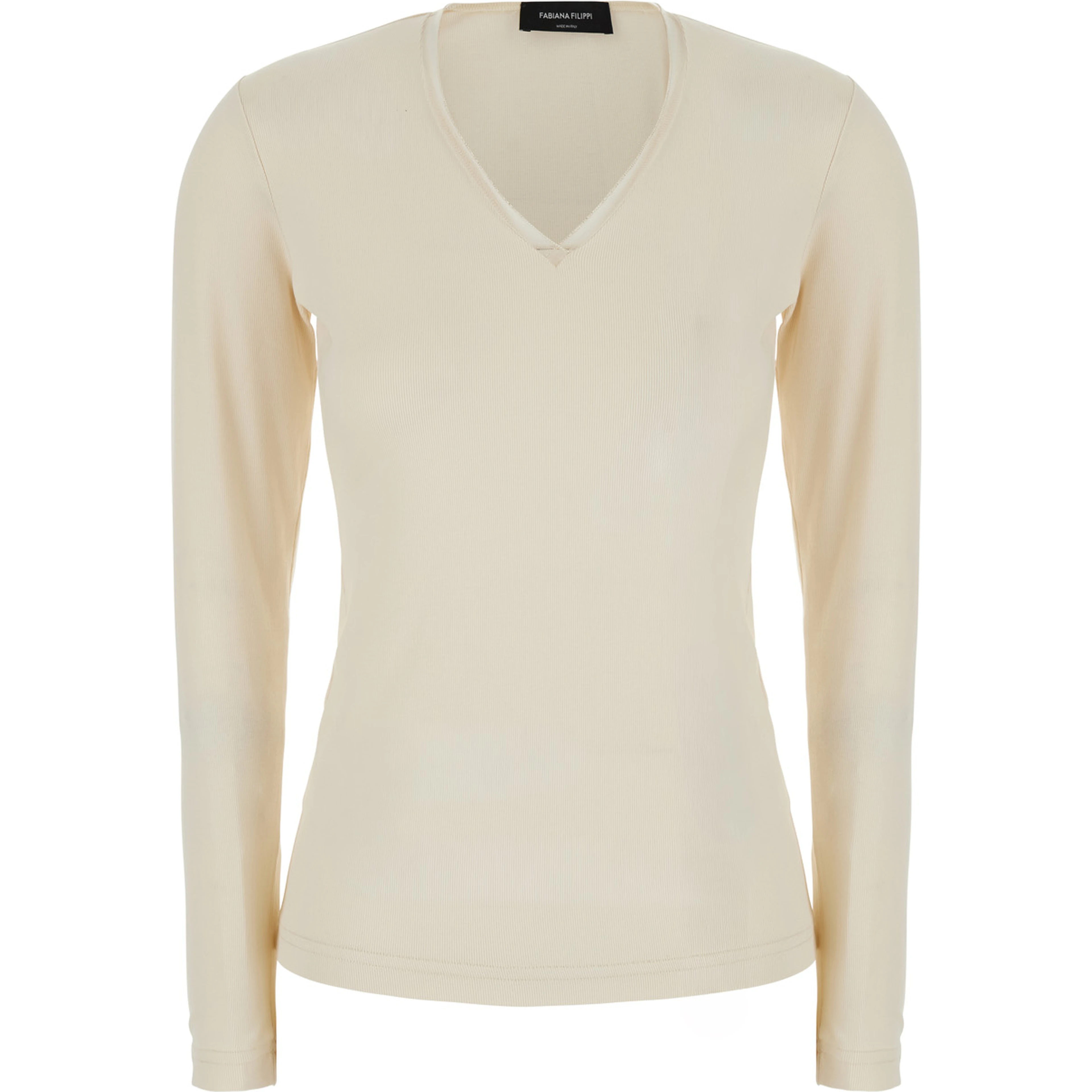 White V-Neck Sweater in Cotton for Women