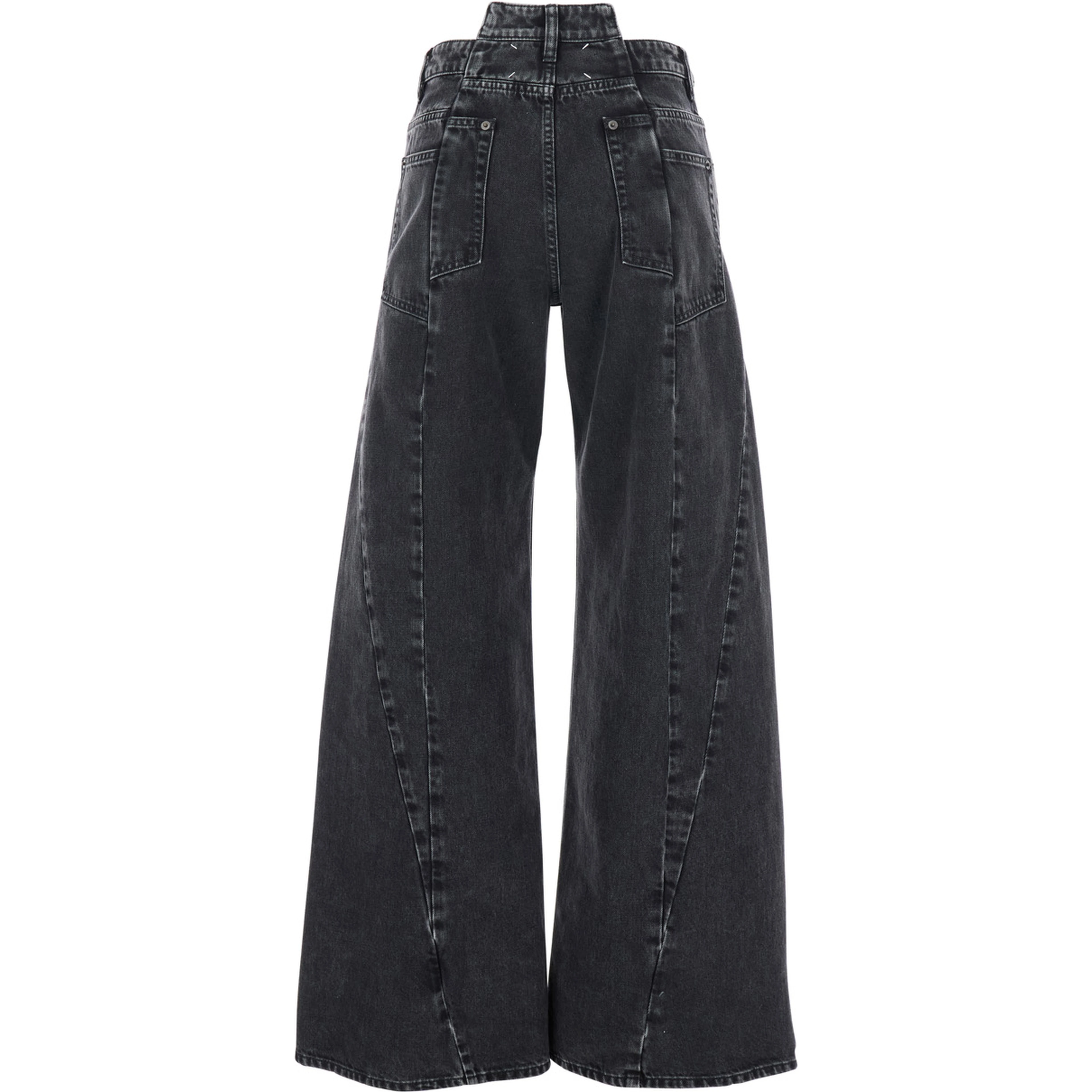 Wide-leg Jeans with Four Stitching Points Logo in Black Denim for Women