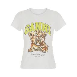 White Round neck T-shirt with maxi print on the front in cotton for women