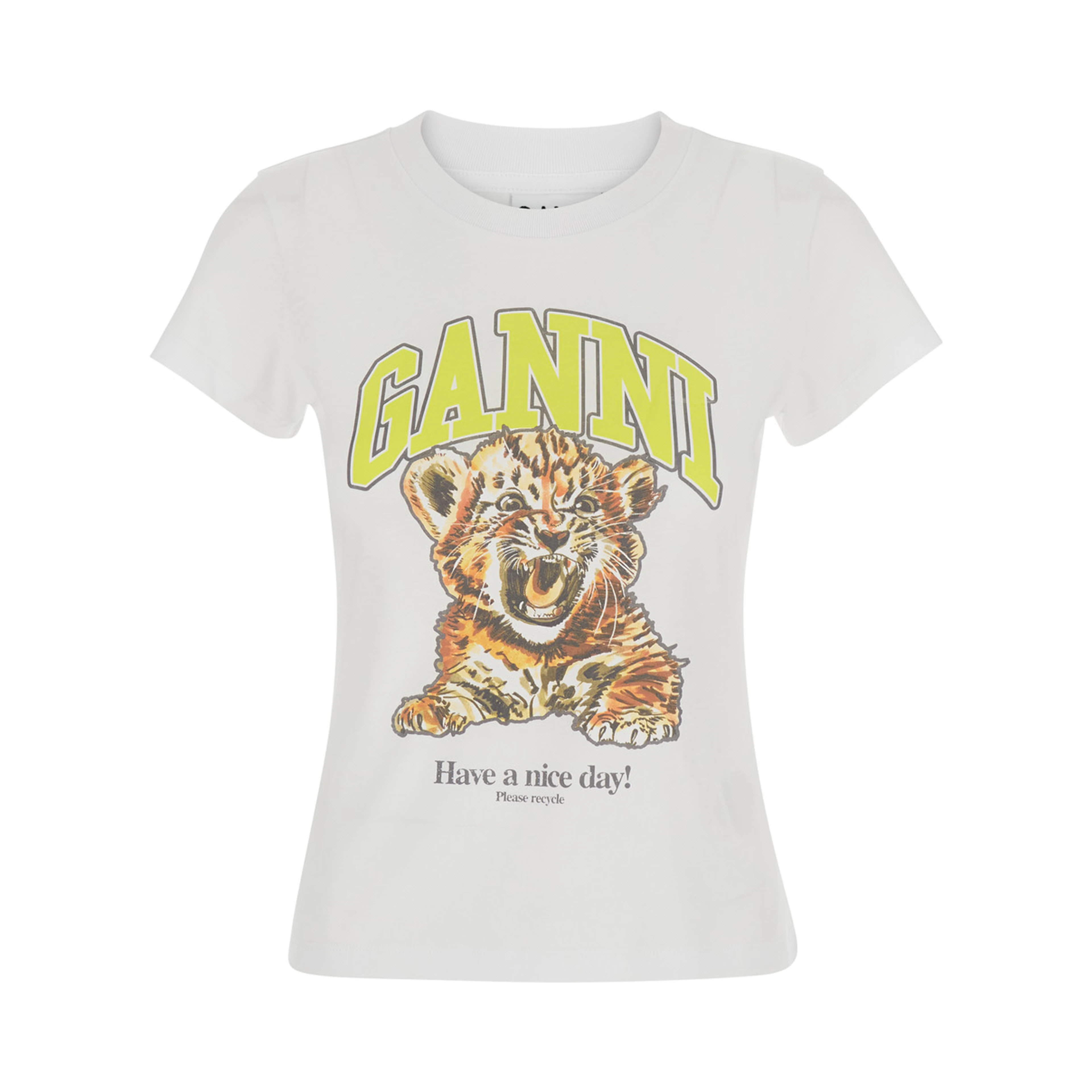 White Round neck T-shirt with maxi print on the front in cotton for women
