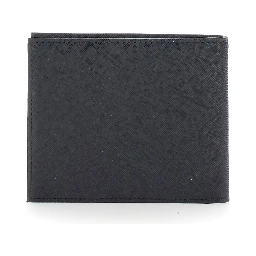 black Bifold wallet with metallic logo on the front in tech fabric for men