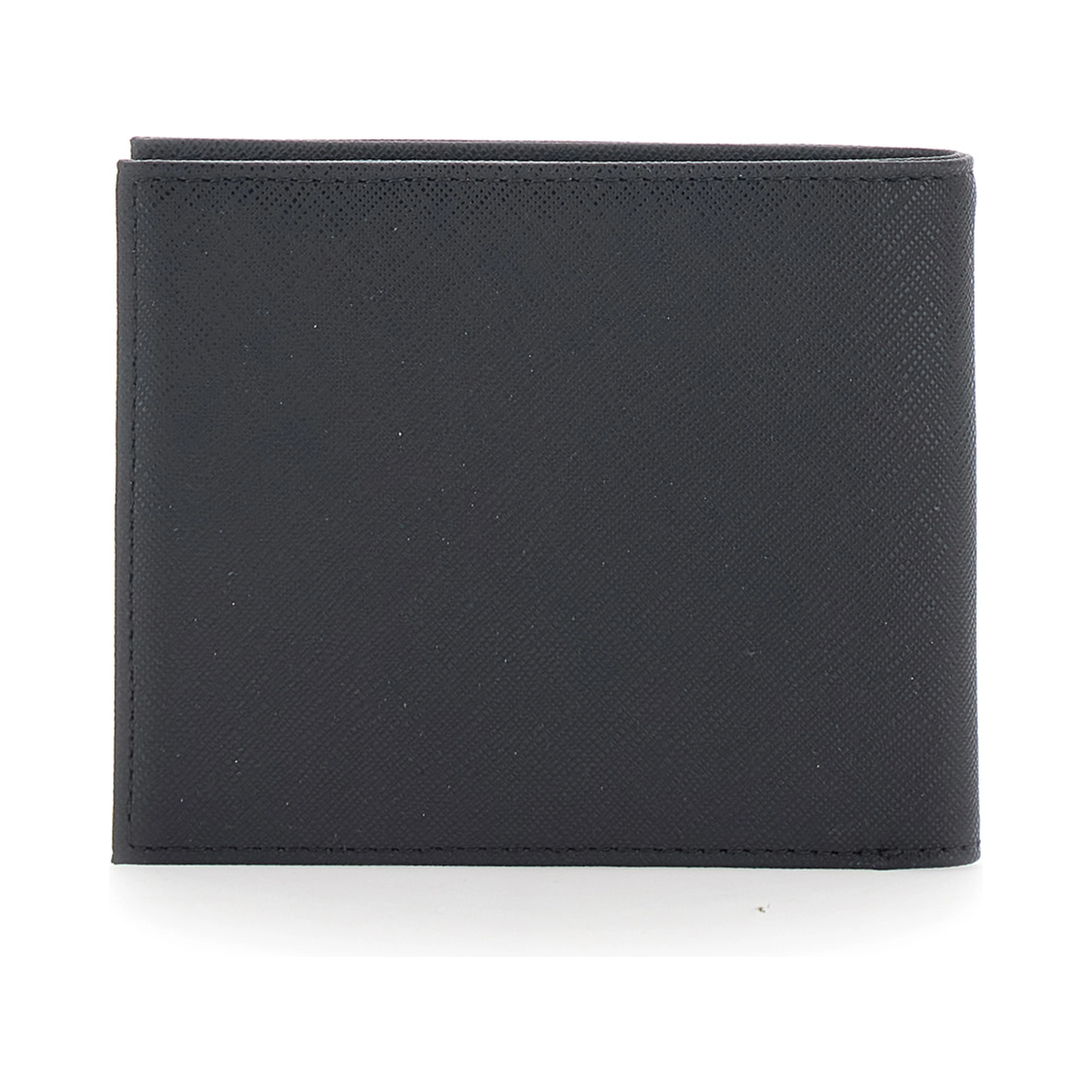 black Bifold wallet with metallic logo on the front in tech fabric for men