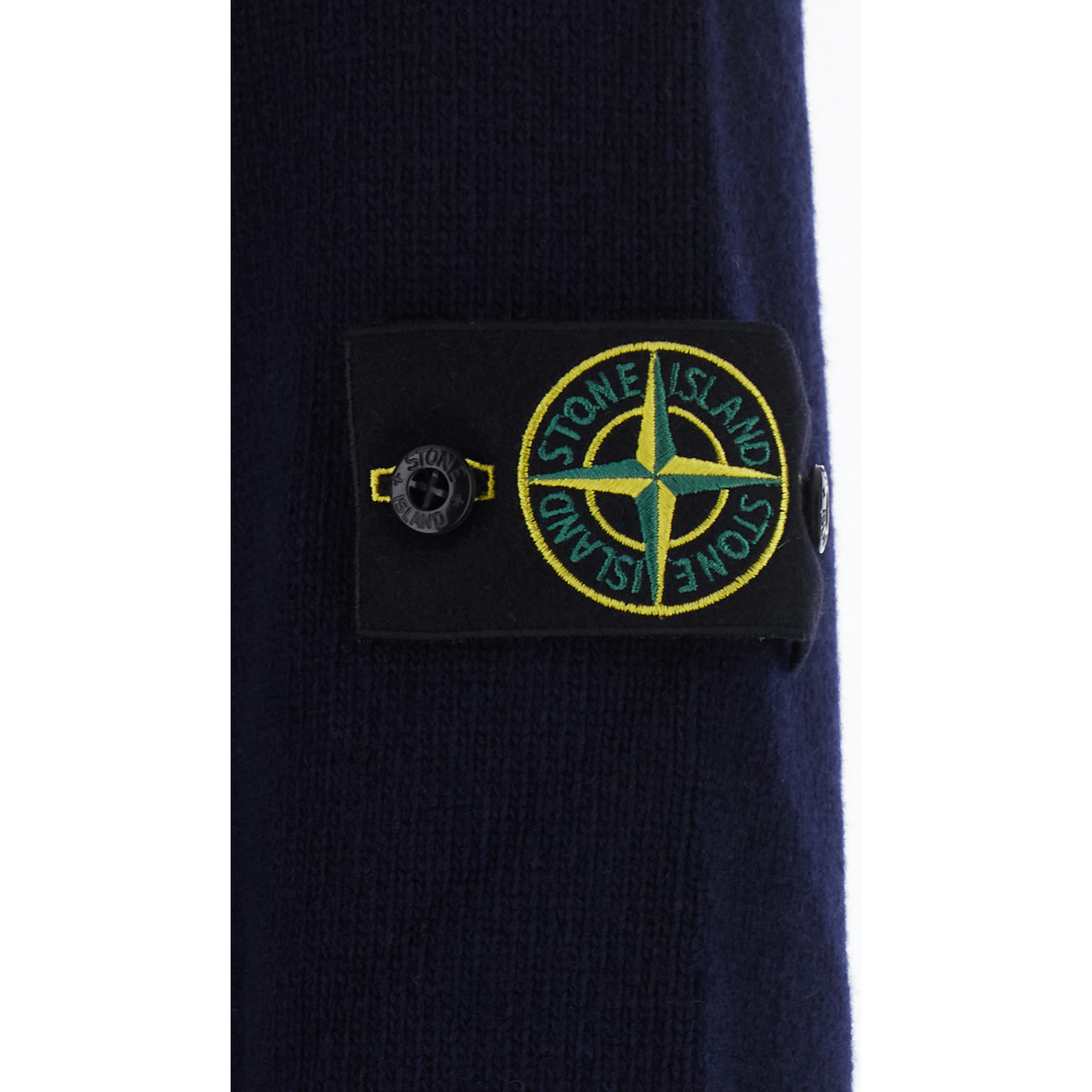 Blue Crewneck sweater with logo patch on the sleeve in wool for men