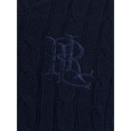 blue Crewneck sweater with cable knit and logo on the front in cotton Blend women