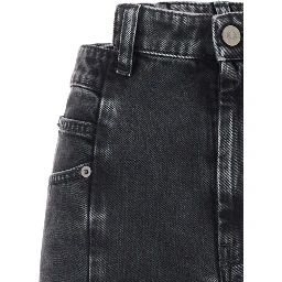 Wide-leg Jeans with Four Stitching Points Logo in Black Denim for Women