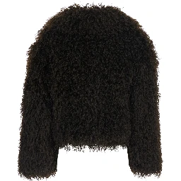 CROP FAUX FUR PEACOT with elegant details in 100% polyester in brown for women
