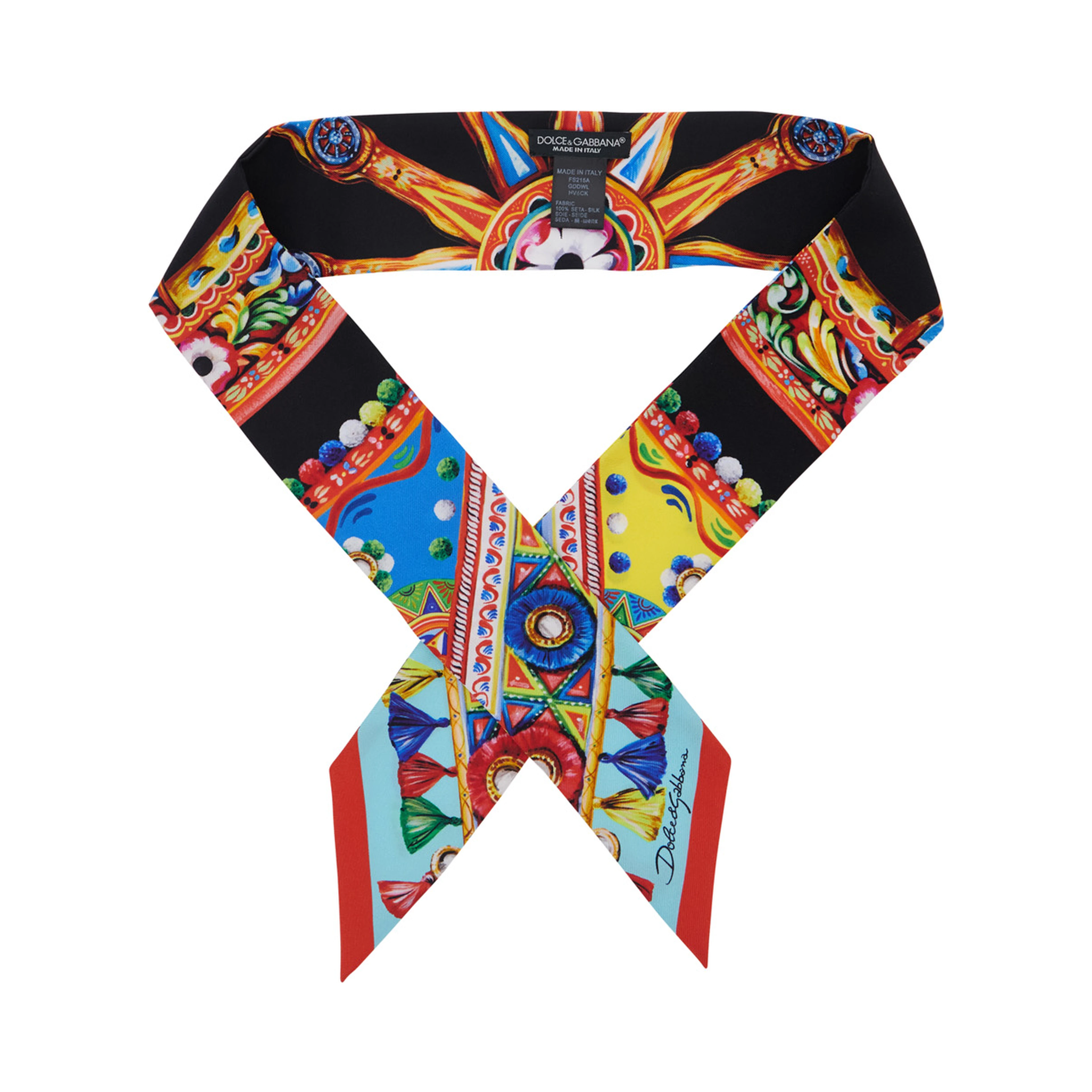 Multicolor Scarf with All-Over Carretto Print in Silk for Women