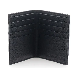 black Bifold wallet with metallic logo on the front in tech fabric for men