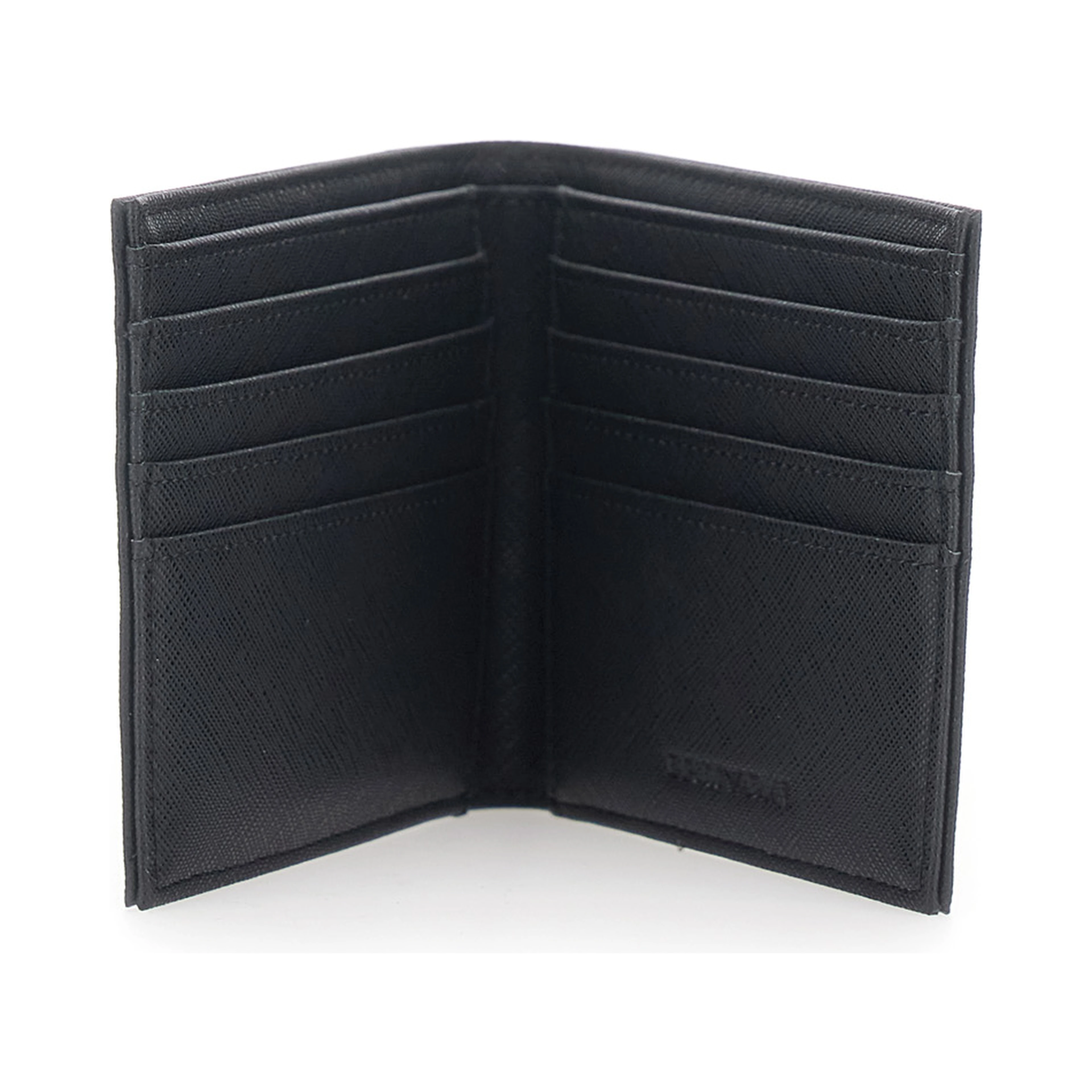 black Bifold wallet with metallic logo on the front in tech fabric for men