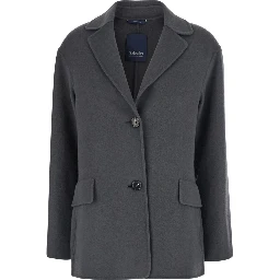 Elfi Grey Single-breasted Jacket with Notched Revers in  Wool for Women