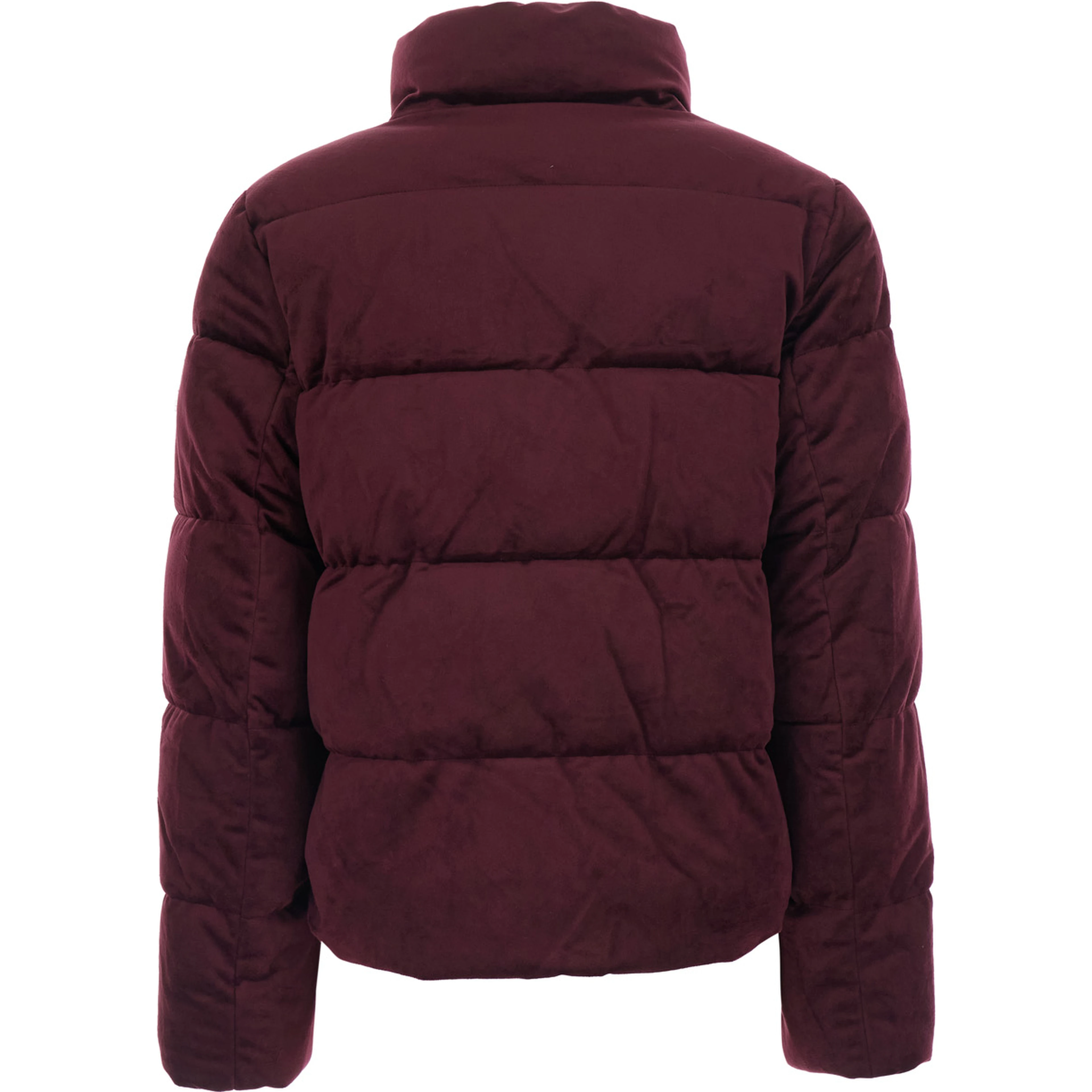 Down jacket VV POLY PFFR-INSULATED-COAT with front closure, high collar and pockets, in Tech Fabric, Bordeaux, woman