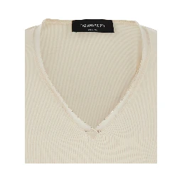 White V-Neck Sweater in Cotton for Women