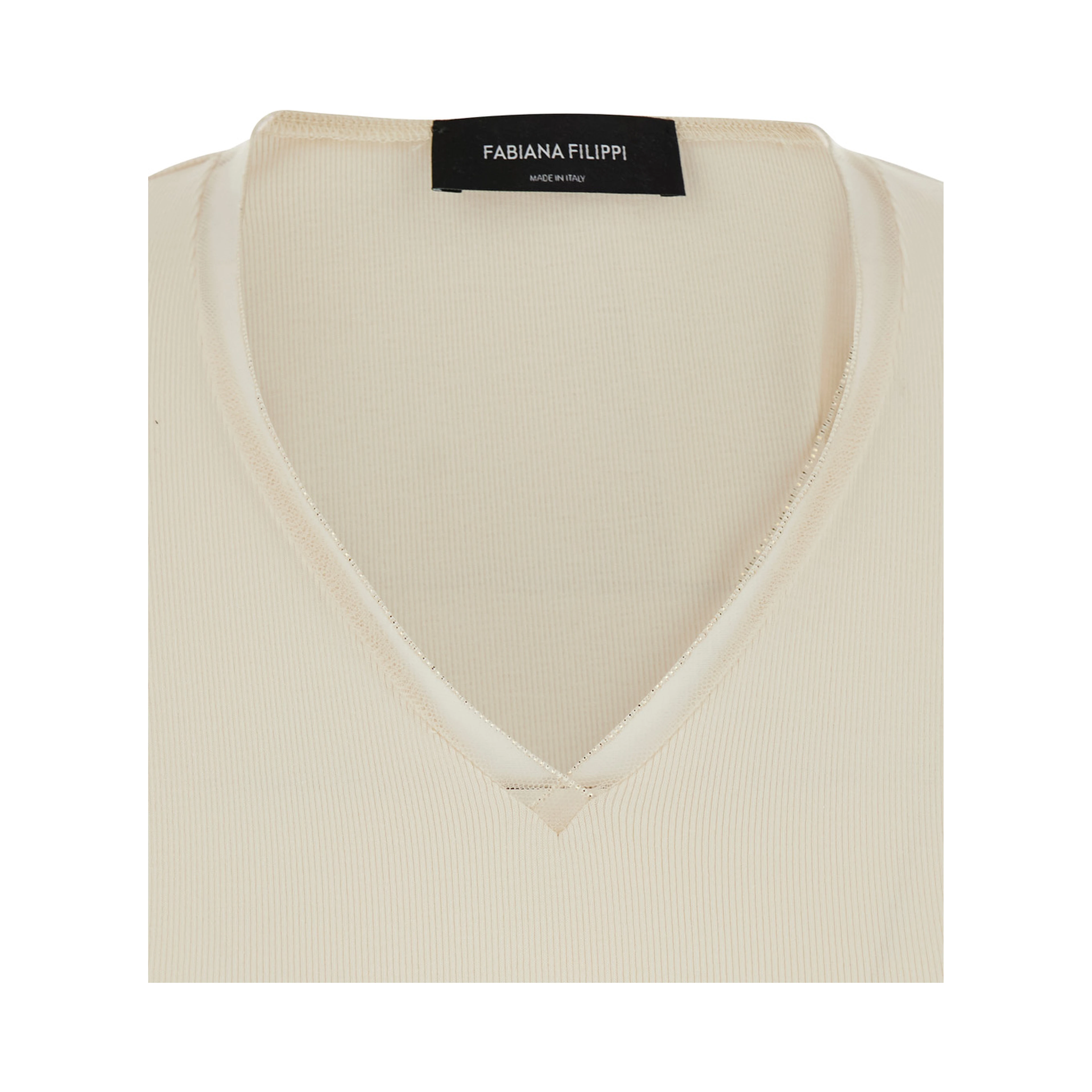 White V-Neck Sweater in Cotton for Women