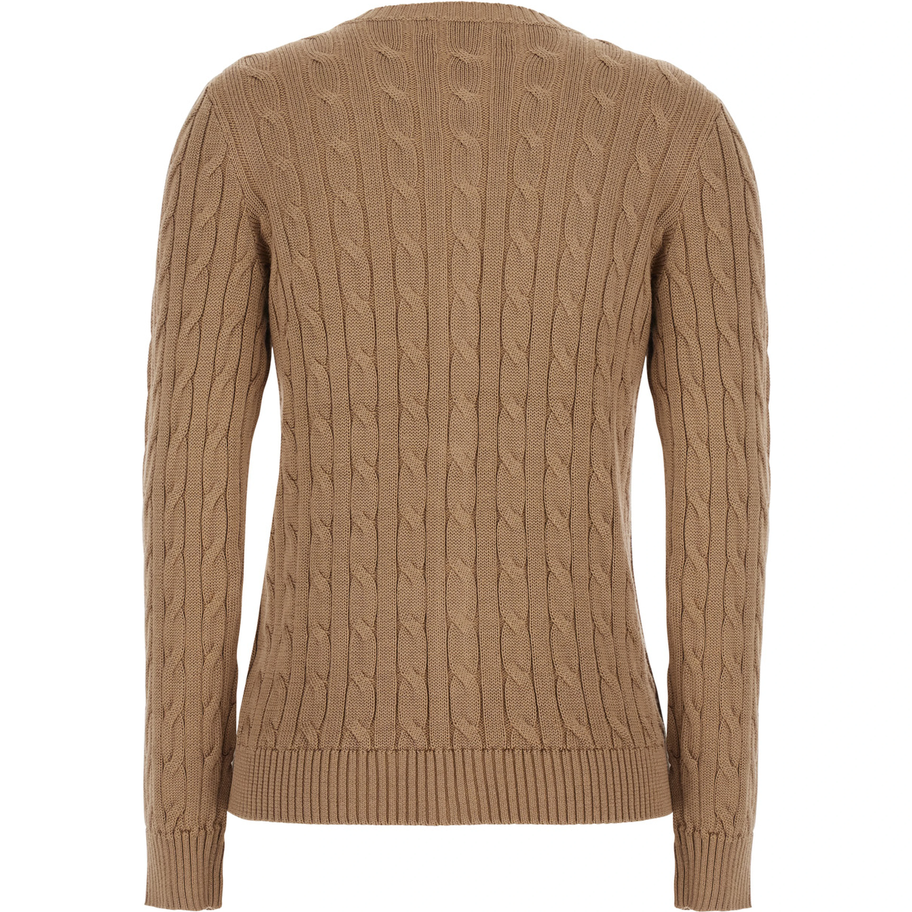 beige Crew neck cardigan with cable knit and logo on the front in cotton Blend women