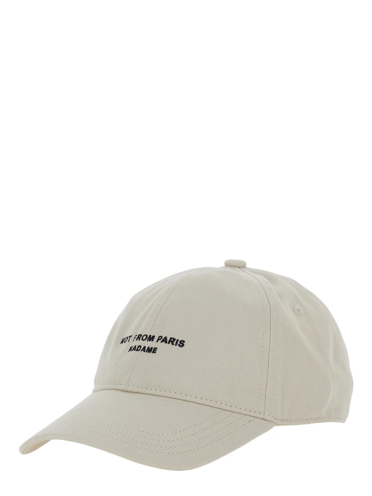 Beige Baseball Cap with Slogan Print on the Front in Cotton for Men
