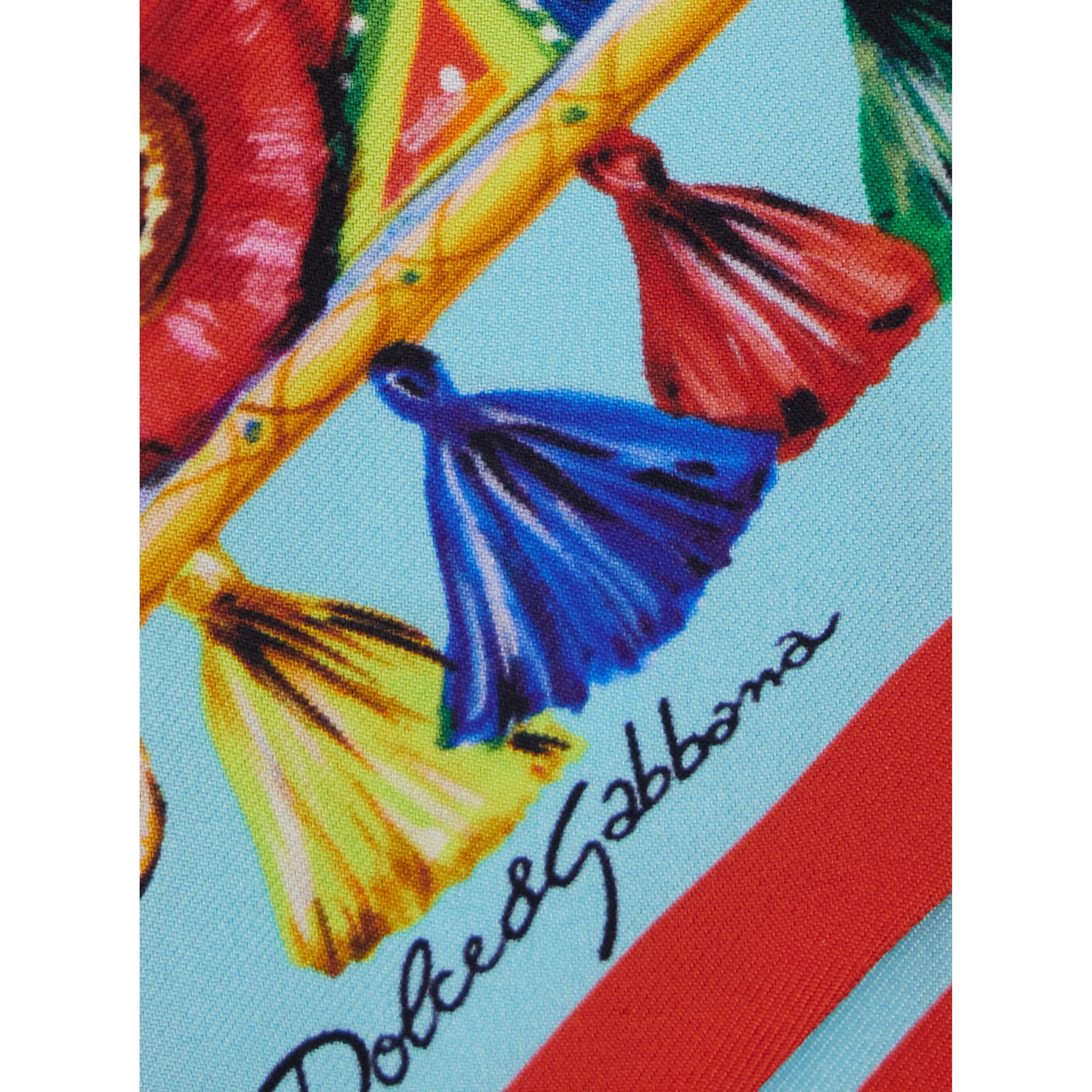 Multicolor Scarf with All-Over Carretto Print in Silk for Women