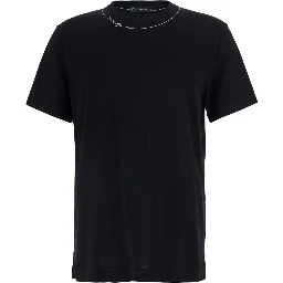 Black Crew neck T-shirt with logo lettering on the neck in cotton for men