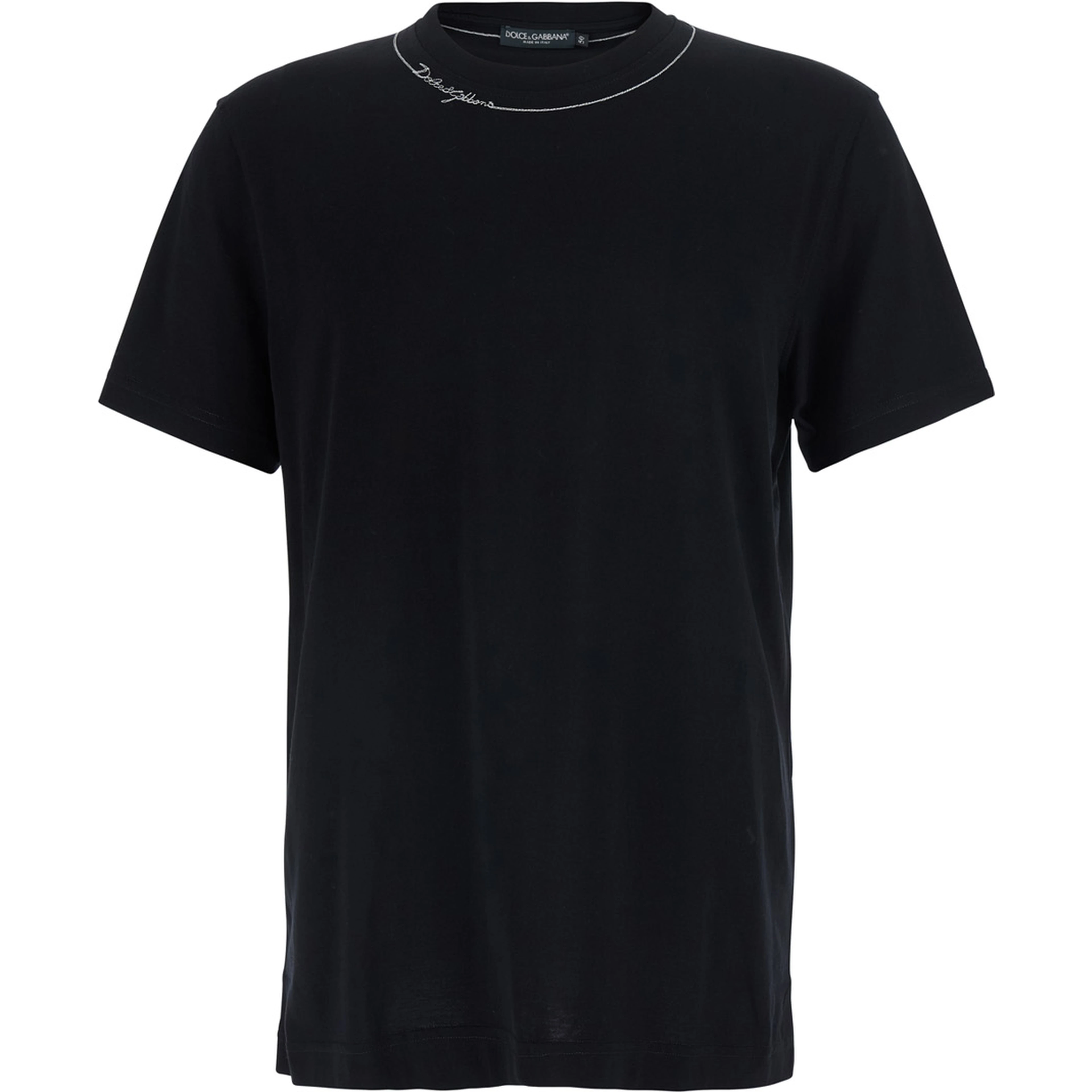 Black Crew neck T-shirt with logo lettering on the neck in cotton for men