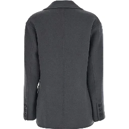Elfi Grey Single-breasted Jacket with Notched Revers in  Wool for Women