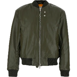 Bomber Jacket with Two Welt Pockets on the Front in Green Leather for Men